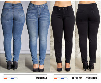 Comfortable Plus Size Ladies Slim Fit Trousers In Navy Blue Or Black Color With Pockets