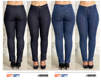 Comfortable Plus Size Ladies Slim Fit Trousers In Navy Blue Or Black Color With Pockets