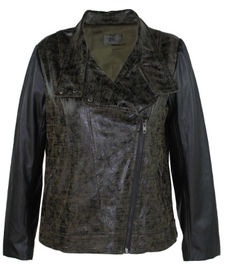 Black Color Cool Ladies PU Jackets With Zipper Button Front Size XS~XXXL