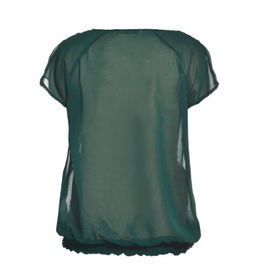 Dark Green / Black Chiffon T Shirts , Girls Short Sleeve Tops With Bow Tie Fasten