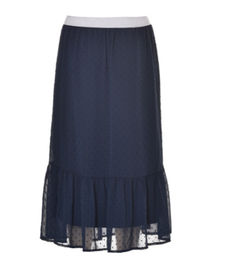 Black Color Long Chiffon Pleated Ladies' Skirts With Frill Around The Hem