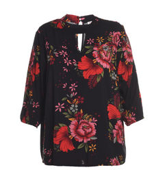 Colorful Floral Print Fashion Ladies Blouse With Slit And Back Pleat Design