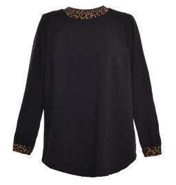 Simple Design Daily Wear Ladies Fashion Blouses In Black Color With Leopard Collar