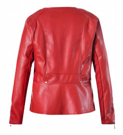 Cool Slim Fit Ladies PU Jackets With Zipper Design And Back Stud Decoration