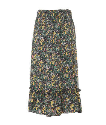 Ladies' Flower Printed Summer Long Beach Skirts With Frill In Hem