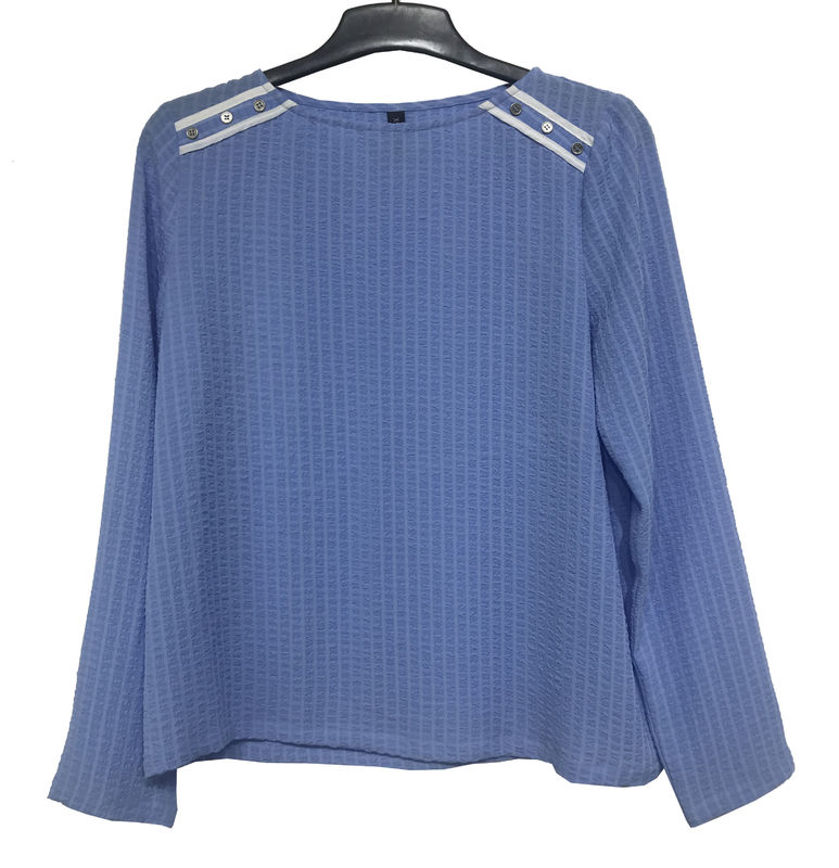 Breathable Blue Color Blouse / Womens Fashion Blouses Soft Lightweight