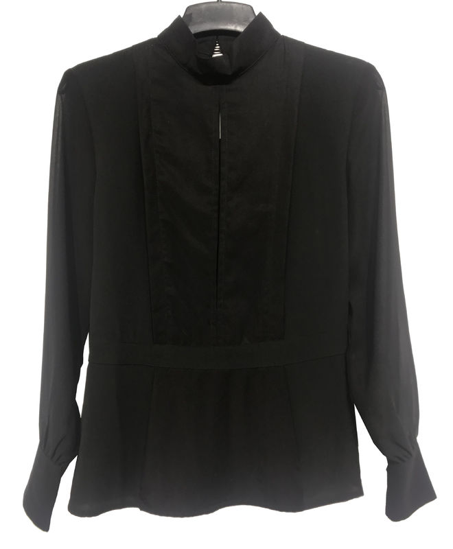 Long Sleeve Splice Fashion Ladies Blouse Black Color Ladies Office Wear Blouses