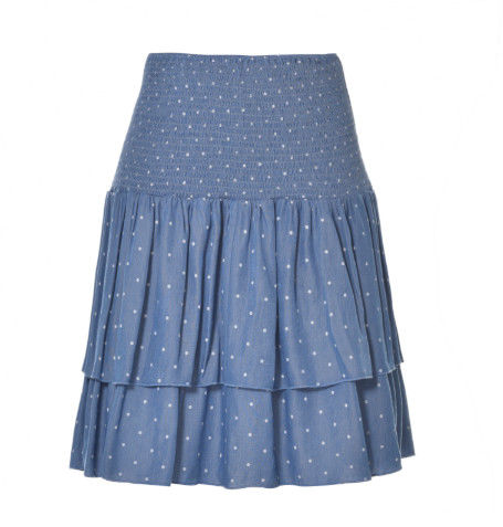 Blue Dot Women's Fashion Skirts With Smock Waist And Two Flounce Hem