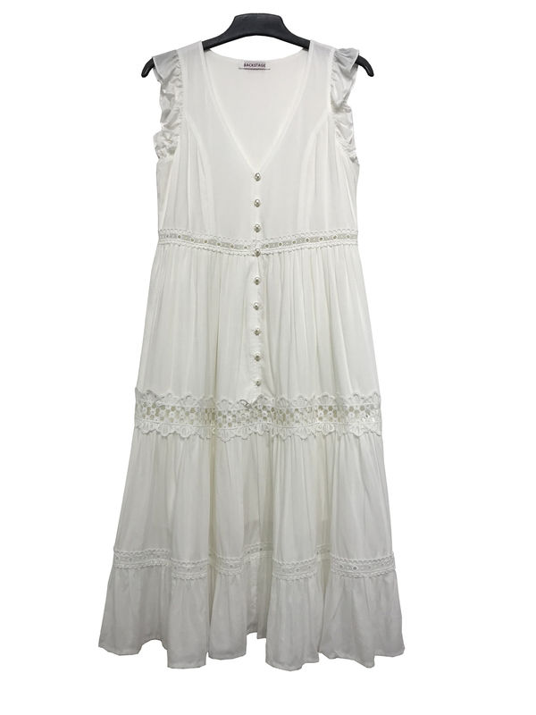 White Custom Womens Dresses Short Sleeve Dresses With Lace Trims Spring Summer Wear