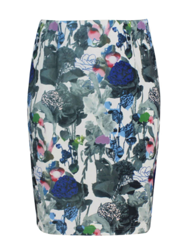Colorful Printed Ladies Fashion Skirts Slim Fit Pencil Skirt With Invisible Zipper