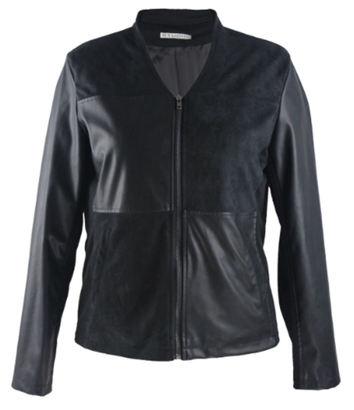 V Neck Ladies Slim Fit Womens Faux Leather Jackets Long Sleeve With Zipper